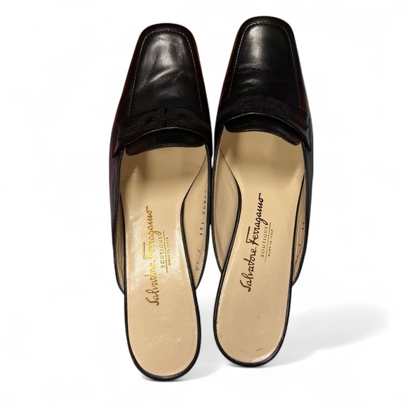 Salvatore Ferragamo Marcella Black Leather Mules with Leather Soles Size 7 3A - Picture 2 of 10